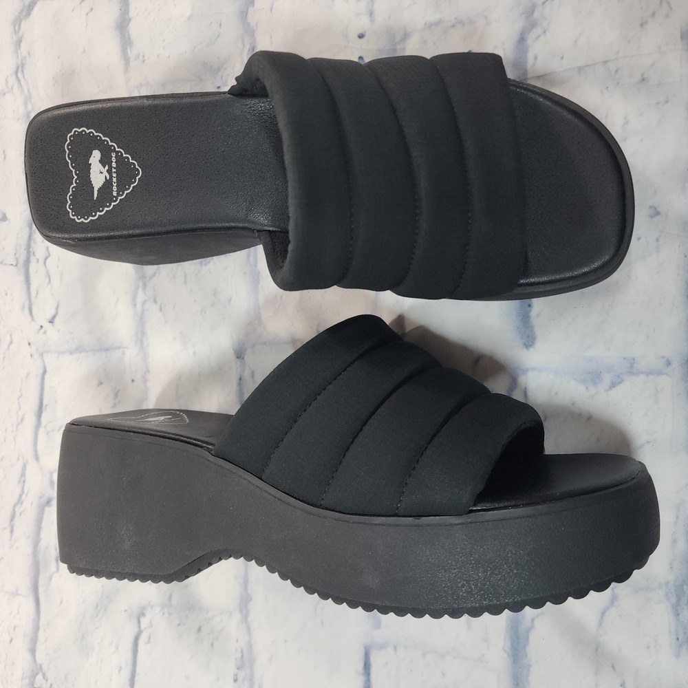 Rocket Dog Splash Platform Slide Sandals Womens 10 Black Padded Wedge Chunky
